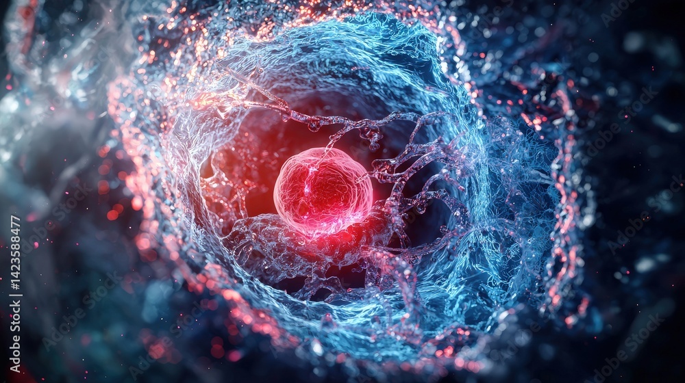 Poster Exploring cellular dynamics microcosm of life science lab digital art abstract environment close-up view