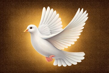 Obraz premium Watercolor dove with fire wings descending over praying crowd