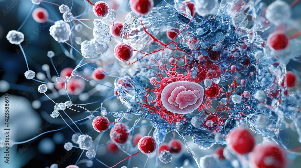 Poster microscopic study of cellular structures laboratory 3d render scientific research close-up biology i