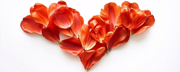 Petals forming heart shape on white background