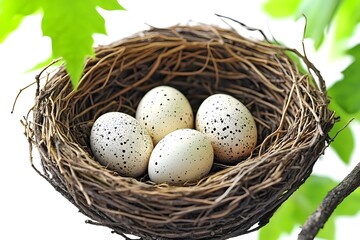 Obraz premium Nest with eggs, a symbol of life, growth, and renewal.