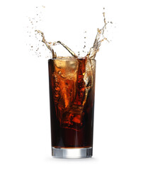 Cola splashing out of glass isolated on white