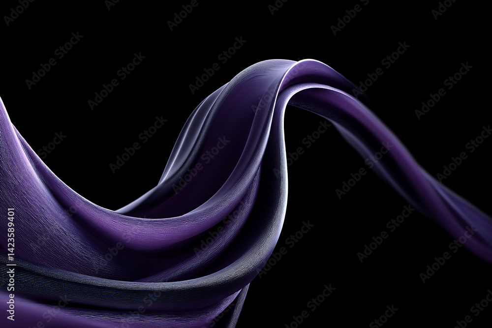Poster abstract image of dark purple fabric flowing, creating elegant curves against a black background, sh