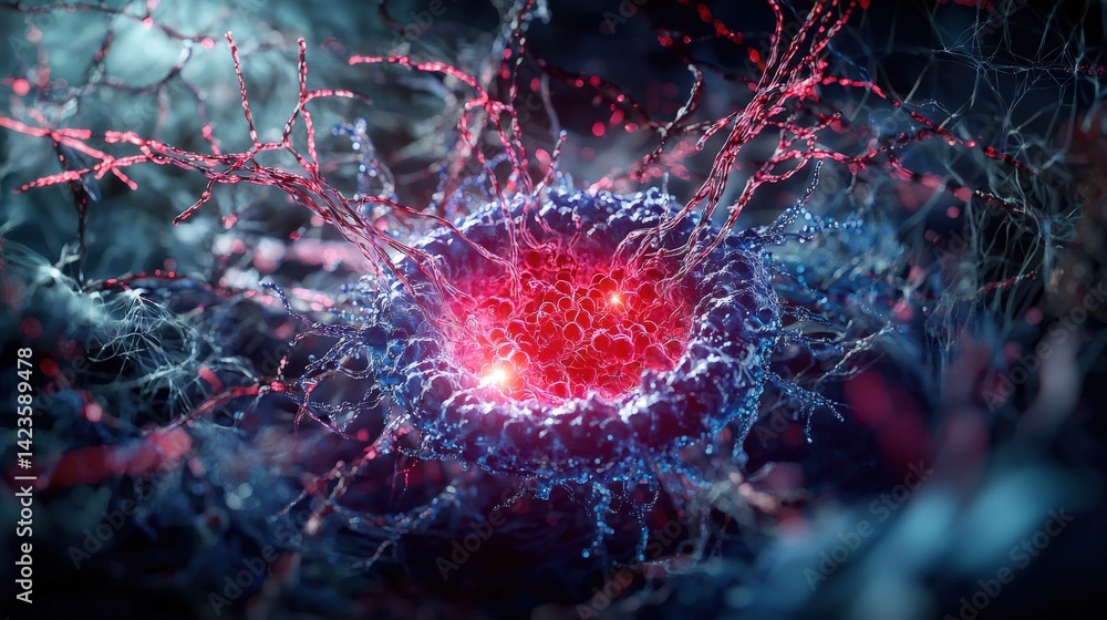 Leinwandbilder Exploring cellular structures under microscope microbiology lab digital art futuristic environment scientific view