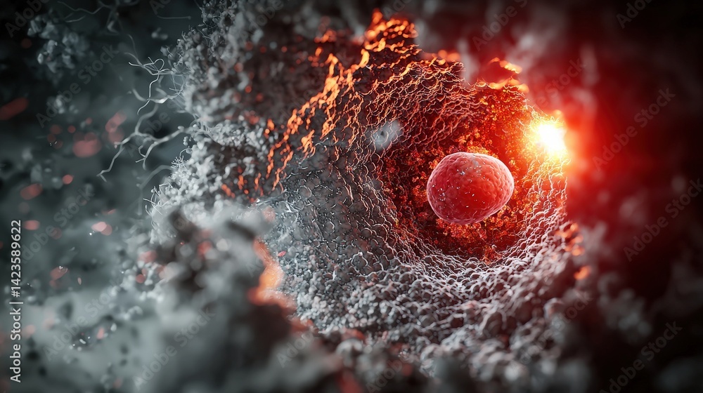Poster exploring cellular structures microscopic life laboratory 3d visualization scientific research close