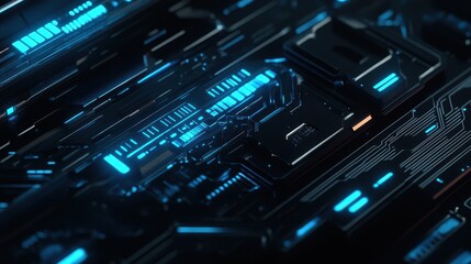 Fototapeta premium Intricate circuit lights on sleek cyberpunk metal wallpaper