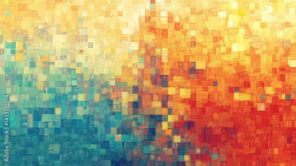 Wall mural woven texture background with warm pixel mosaic patterns