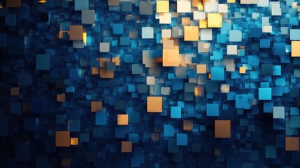 Fototapeta premium Silk-style backdrop with abstract blue and gold pixel grid