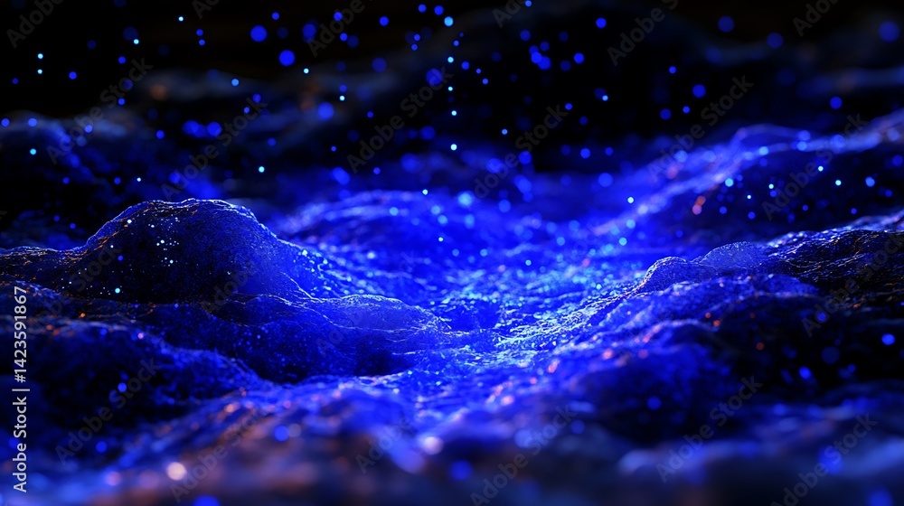 Poster glowing blue surface with sparkles abstract background for science and technology