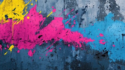 Urban graffiti in bright neon tones on gritty street wallpaper