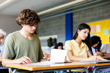 Young group of student people studying at high school. Education lifestyle concept