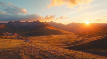 Sunset Mountain Valley Landscape, Travel Poster