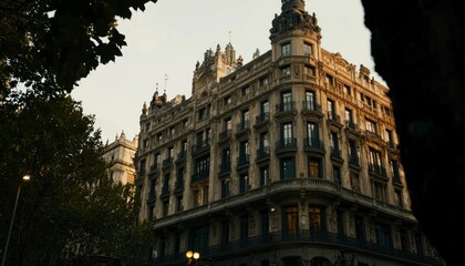 Naklejka premium City building facade at dawn