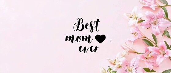 Elegant floral design with Best Mom Ever message on a soft pink background, perfect for Mothers Day greeting card or heartfelt gift