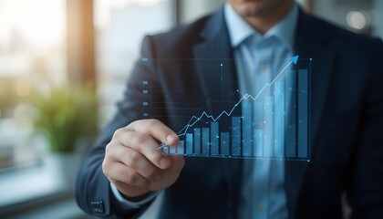 Businessman Analyzing Financial Graph Concept of Market Growth and Investment.