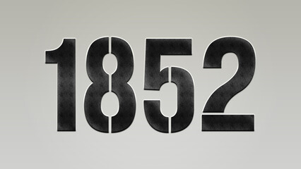 3D Bold metal number 1852 on silver background.	