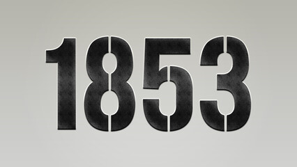 3D Bold metal number 1853 on silver background.	