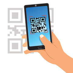 Vector illustration capture QR code on mobile phone. Digital technology, information barcode, symbol electronic scan.