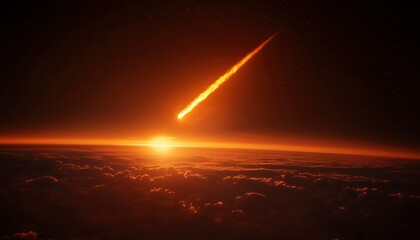 Fiery meteor streaks across a sunrise sky