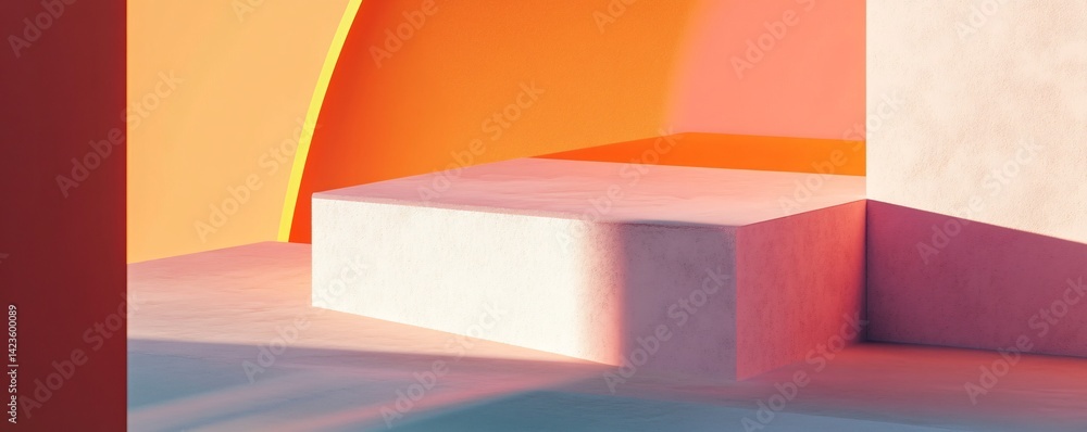 Poster White rectangular podium casting shadow on colorful minimal background