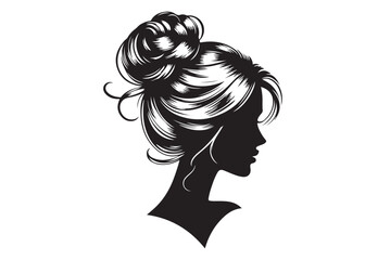 woman hairstyle logo silhouette vector illustration, hair salon logo icon vector silhouette, beauty long hair woman logo silhouette, beauty woman long hair silhouette on white background