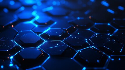 Abstract blue hexagon technology background digital network design data grid cyber shiny future
