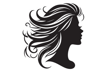 woman hairstyle logo silhouette vector illustration, hair salon logo icon vector silhouette, beauty long hair woman logo silhouette, beauty woman long hair silhouette on white background