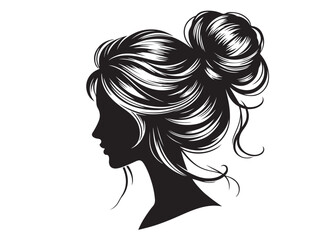 woman hairstyle logo silhouette vector illustration, hair salon logo icon vector silhouette, beauty long hair woman logo silhouette, beauty woman long hair silhouette on white background