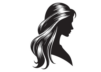 woman hairstyle logo silhouette vector illustration, hair salon logo icon vector silhouette, beauty long hair woman logo silhouette, beauty woman long hair silhouette on white background