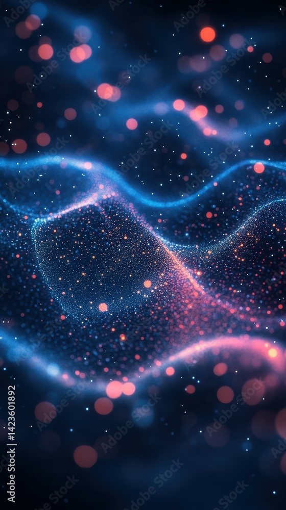 Aufkleber visual representation of swirling colorful particles and waves in a cosmic space setting at night