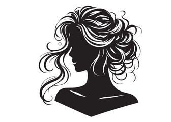 woman hairstyle logo silhouette vector illustration, hair salon logo icon vector silhouette, beauty long hair woman logo silhouette, beauty woman long hair silhouette on white background