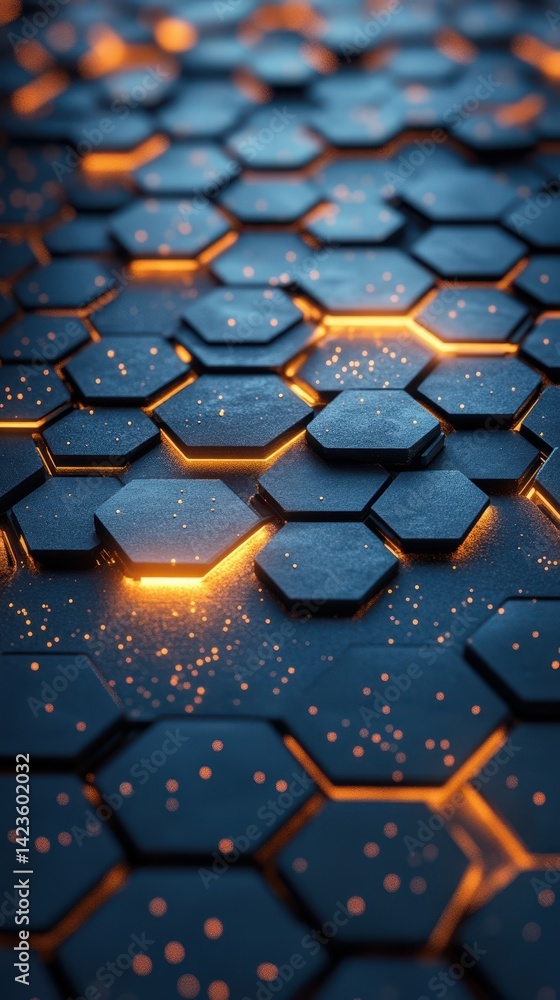 Aufkleber hexagonal pattern with glowing lines and particles creates a futuristic atmosphere for a technology-