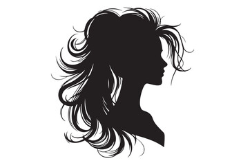 woman hairstyle logo silhouette vector illustration, hair salon logo icon vector silhouette, beauty long hair woman logo silhouette, beauty woman long hair silhouette on white background