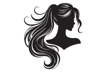 woman hairstyle logo silhouette vector illustration, hair salon logo icon vector silhouette, beauty long hair woman logo silhouette, beauty woman long hair silhouette on white background