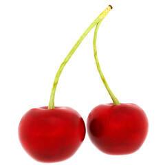 3d render red cherries fruit pair with transparent background