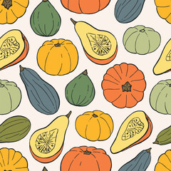 Colorful Pumpkins Vector Seamless Pattern