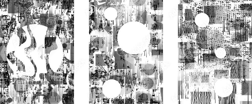 Aufkleber Background with glitch distorted grunge textures . grunge background texture with halftone dots, glitched shapes, textures and lines .Screen print vector background with grunge textured surface.