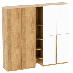3d render wooden and white cabinet with transparent background