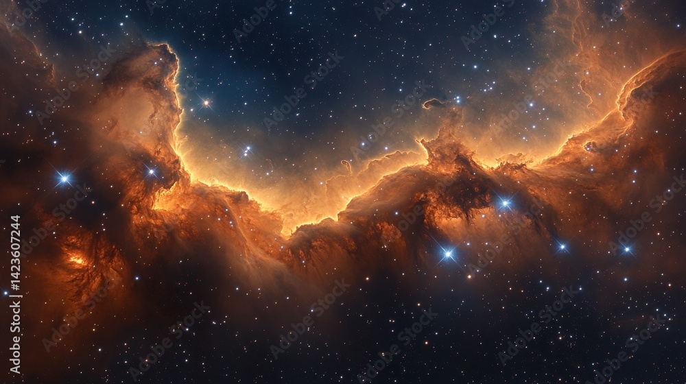 Poster cosmic nebulae display celestial fiery formations.