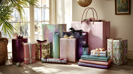 A Collection of Exquisitely Wrapped Gifts in Pastel Hues