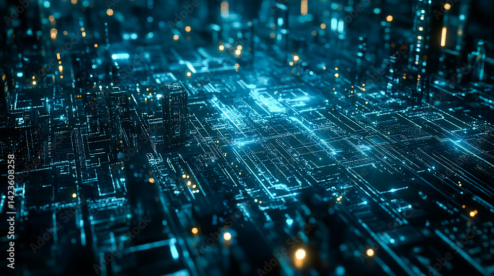 Poster smart city, line and communication pattern design for networking, connection and society for group o