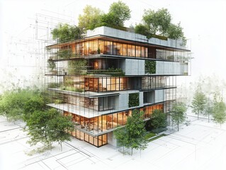 Modern eco-friendly house design merges architecture and nature with a green rooftop plan, emphasizing sustainability and a clean backdrop

