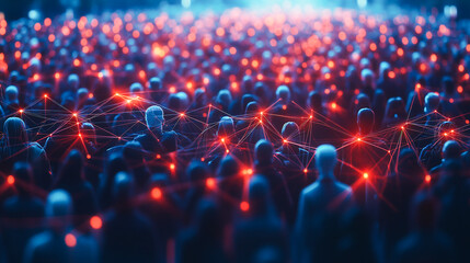 Fototapeta premium View of a crowd with a network of connections. Big data, smart city, wifi concept
