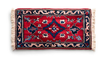 Top view modern geometric patterned carpet isolated on white background