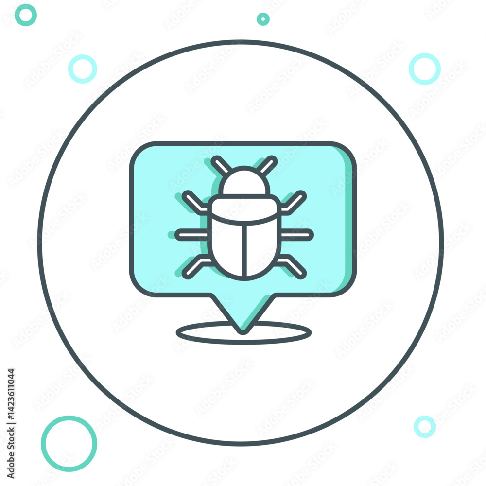 Poster Line System bug concept icon isolated on white background. Code bug concept. Bug in the system. Bug searching. Colorful outline concept. Vector