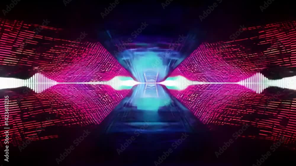 Aufkleber vibrant neon lights create abstract digital pattern in mesmerizing tunnel design.