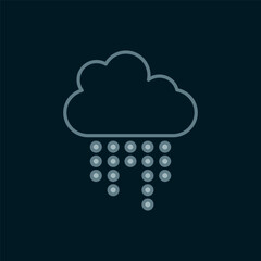 Line Cloud with rain icon isolated on black background. Rain cloud precipitation with rain drops. Flat filled outline style with shadow. Vector