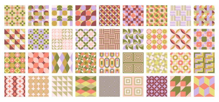 Seamless geometric patterns. Collection of repeating vintage tiles.