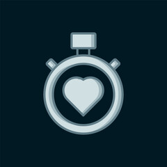 Line Heart in the center stopwatch icon isolated on black background. Valentines day. Flat filled outline style with shadow. Vector