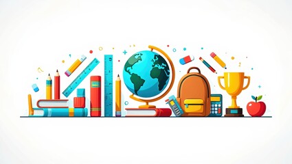 Obraz premium Inspiring_Education_Illustration_Featuring_School_Supplies,_Globe,_Trophy,_and_Books